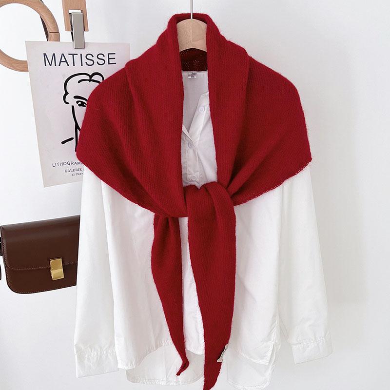 Women's Scarf Winter Big Size Wool Korean Style Knitted Triangle Scarf Women Winter Warm Headscarf Shawl Sold Color Neckerchief