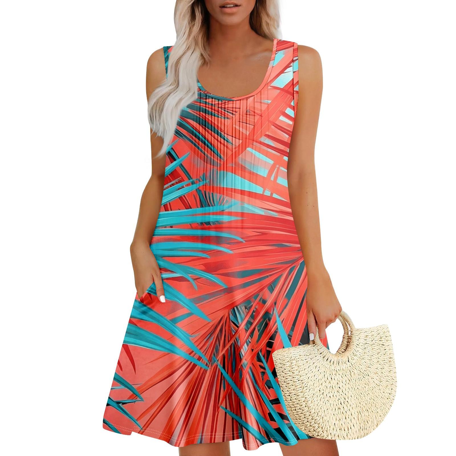 

Женский повседневный сарафан с карманами, летнее пляжное платье в стиле бохо, праздничное платье для женщин, платья-майки XXXL