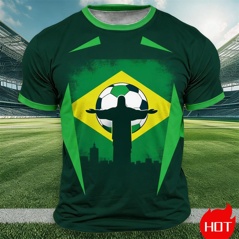 Brazil Flag Print T Shirt For Men Outdoor Sports Short Sleeve Tees Summer Loose O-neck Tops Fashion Brasil Football Fan T-shirts