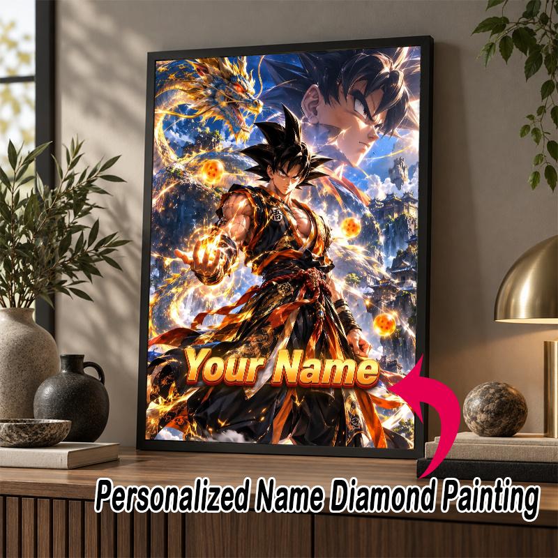 Personalized Dragon Ball Goku Diamond Art Custom Name 5D Diamond Painting Full Drill DIY Craft