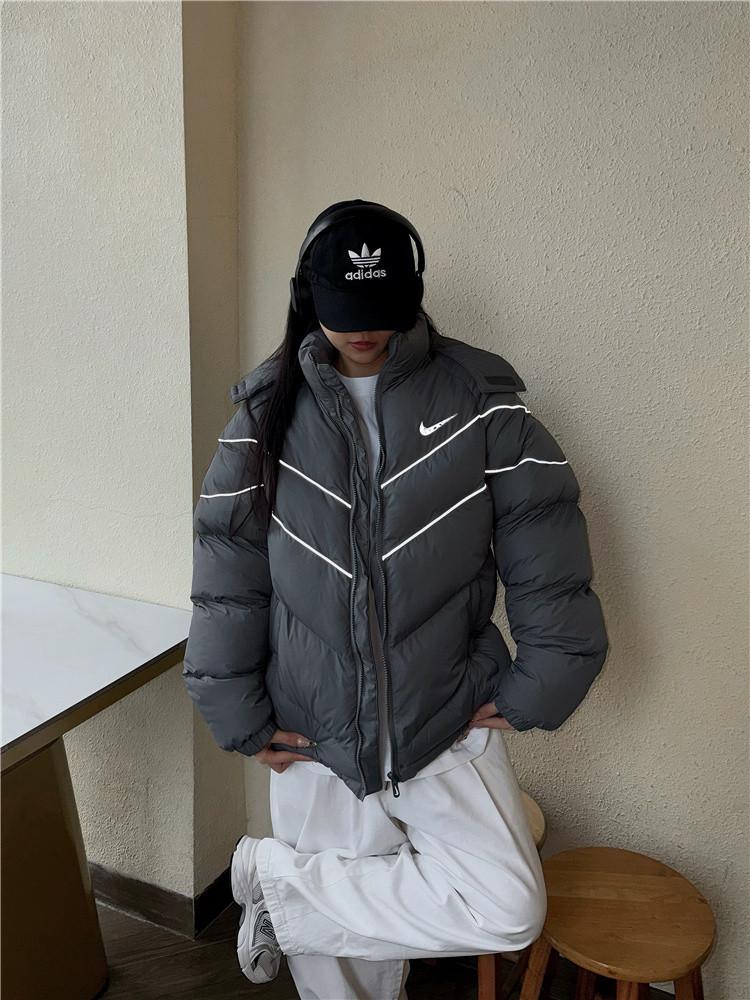 Męska czarna kurtka z kapturem w stylu amerykańskim: Odblaskowy kołnierz stojący, Zimowa bawełna, Swobodny luźny krój.