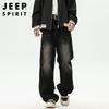 JEEP SPIRIT Men's Retro Washed Straight Loose Denim Jeans