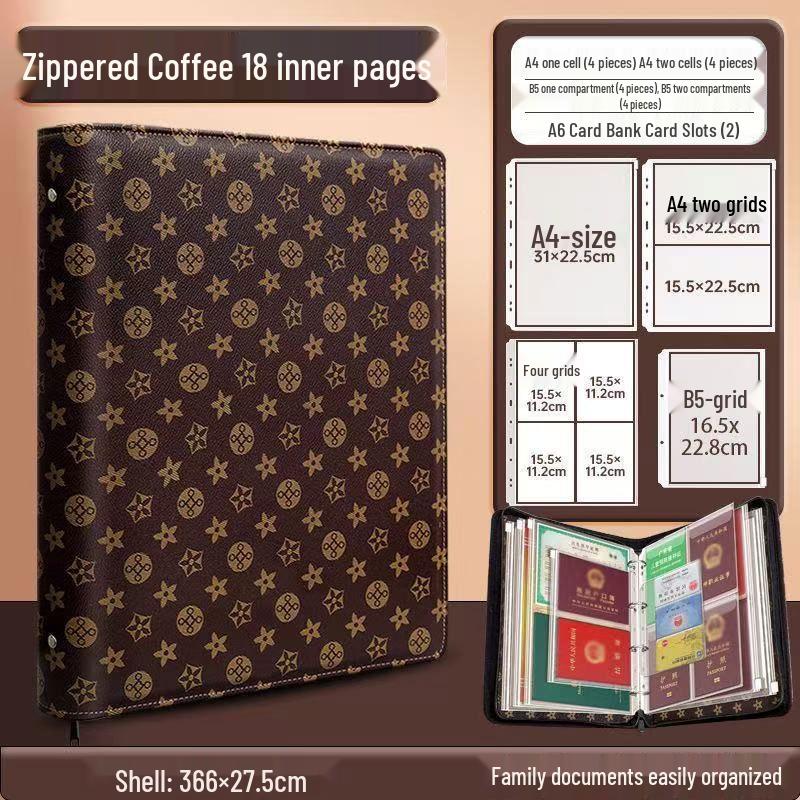 Family Document Storage Bag: Leather Magnetic Buckle A4 Album for Certificates, Receipts & Documents