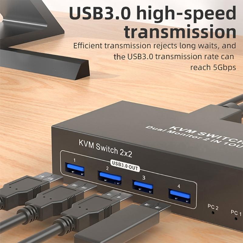 Metal HDTV Switcher For Double Monitors 4 USB3.0 Hubs Seamless Input Switching Enhances Productivity