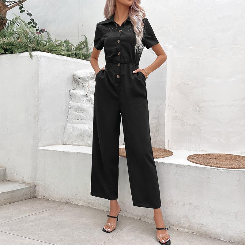 Женские модные повседневные однотонные брюки с принтом, летние и весенние, с короткими рукавами, поло с воротником, брюки, комбинезоны и ромперы