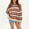 Maglione da Donna Casual a Blocchi di Colore a Righe in Maglia Vestibilità Larga Girocollo Pullover