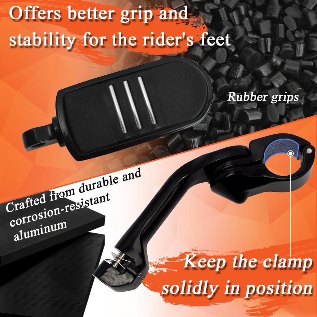 FOVPLUE Highway Foot Long Angle Adjustable Highway Pegs for Harley Street Electra Road Dyna with Engine Black 1.25" Pegs, Touring, Glide, Glide, King,