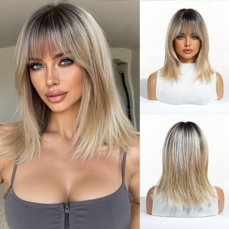 Wig full head cover women's high-level clavicle hair simulation repair age reduction natural straight hair Europe and the United States