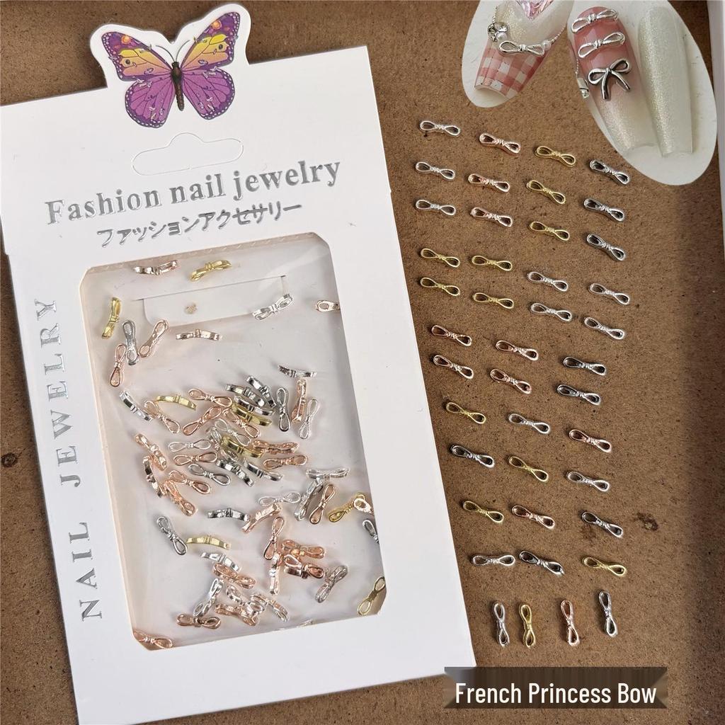 Mixed Alloy Nail Art Charms: Silver Bow, Hollow Butterfly, White K, Mixed Metal DIY Accessories