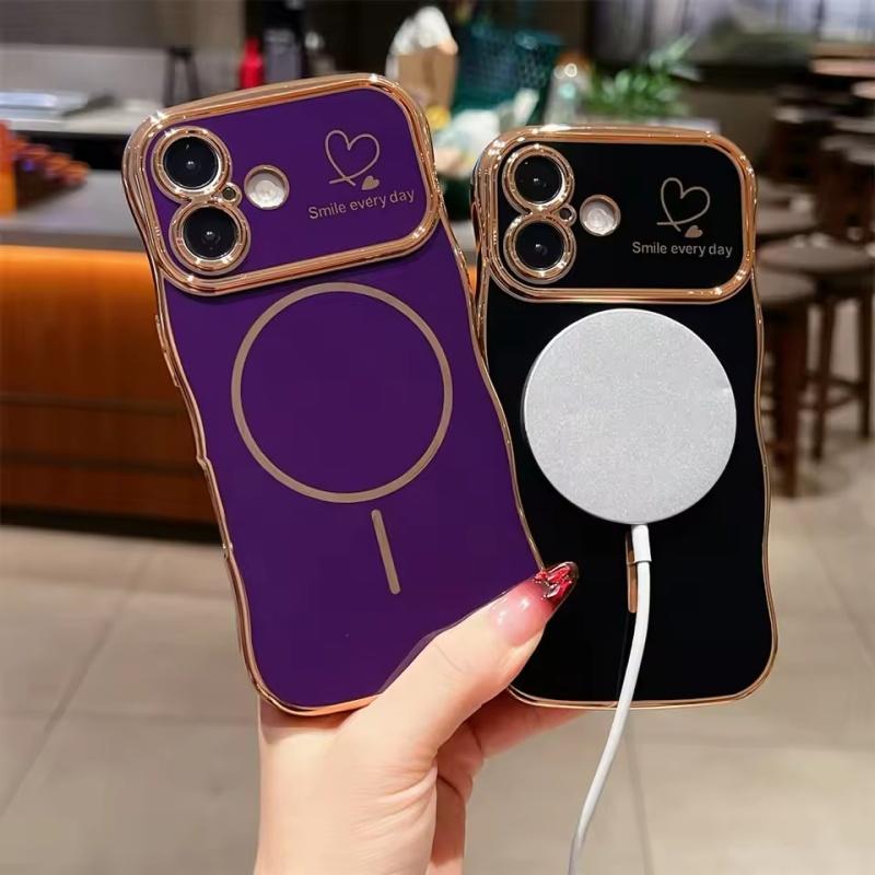 Modne etui Magsafe w kształcie serca z falą, galwanizowane, na iPhone 17 Pro Max 16E 15 14 13 12 11, magnetyczna bezprzewodowa osłona do ładowania