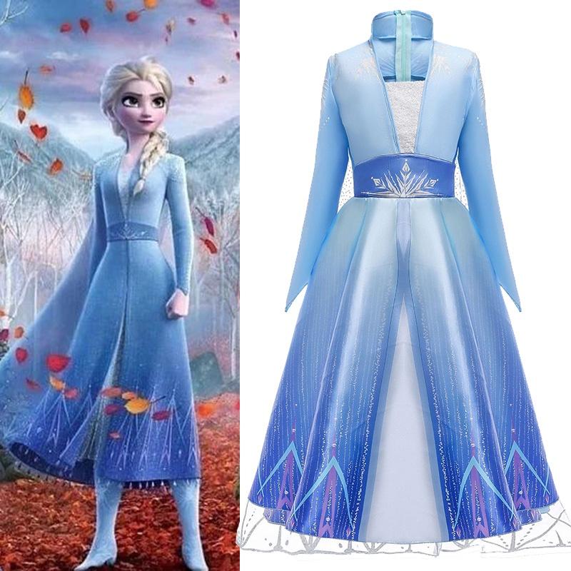 Girl Frozen 2 Elsa Dress Snow Queen Princess Cosplay Costume Outfit Halloween