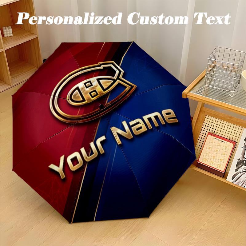 Montreal Canadiens Automatic 8‑ribs Umbrella, Custom Name Text Personalized Folding Umbrella Rain Sun Gift