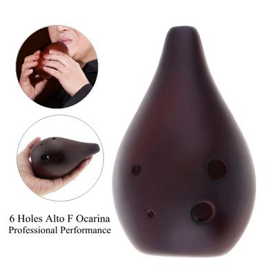 Keramický černý flétnový nástroj Alto F Tone Ocarina se 6 otvory se závěsným lankem pro profesionální výkon