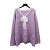 Spring New Splicing Lace Bow Design Sense Sequined Knitted Sweater Top Loose Sweater Pullover Women