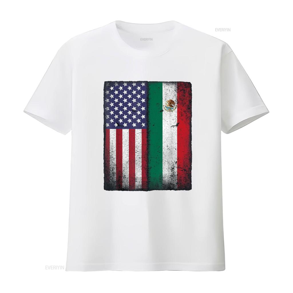Mexican American Flag Mexico Usa Mexicana Mexicano T Shirt vintage Washed Stretched Slightly graphic Casual homme Soft Stylish