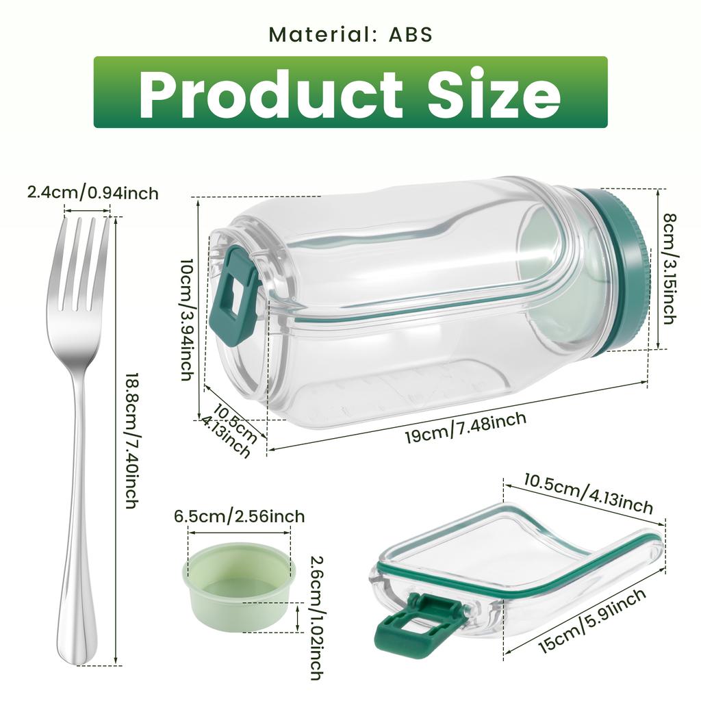 Salad Pod Multi-functional Food Storage Canister Portable Salad Jar with Lid Stainless Steel Fork Sealed Plastic Salad Container