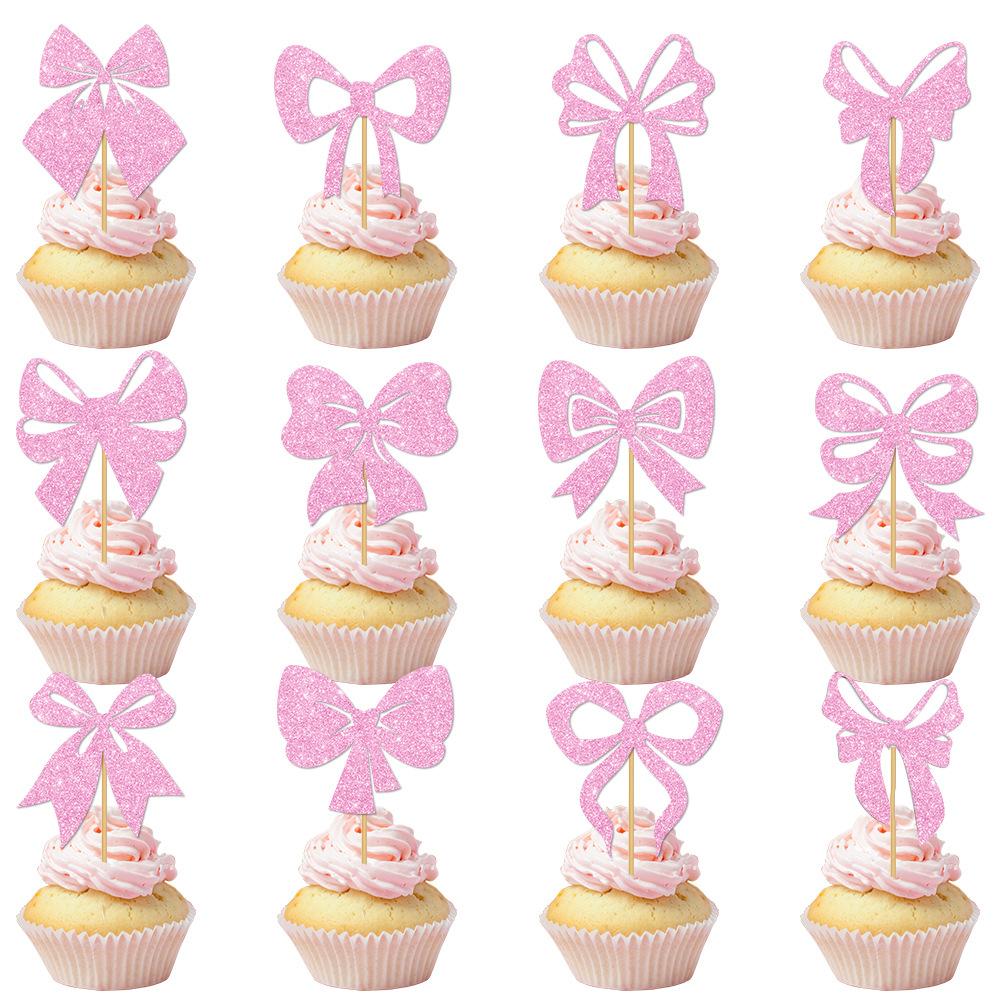 

Birthday Party, Creative Bow, Desktop Decoration, Baking Cake Accessories, Scallion Paper, Flag Insertion, Party Decoration Plugin 12pcs