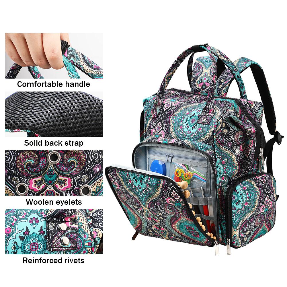 Knitting Bag Large Capacity Crochet Yarn Organizer Bag Lightweight Wear-resistant USB Charging Function for Sewing Crochet Hooks