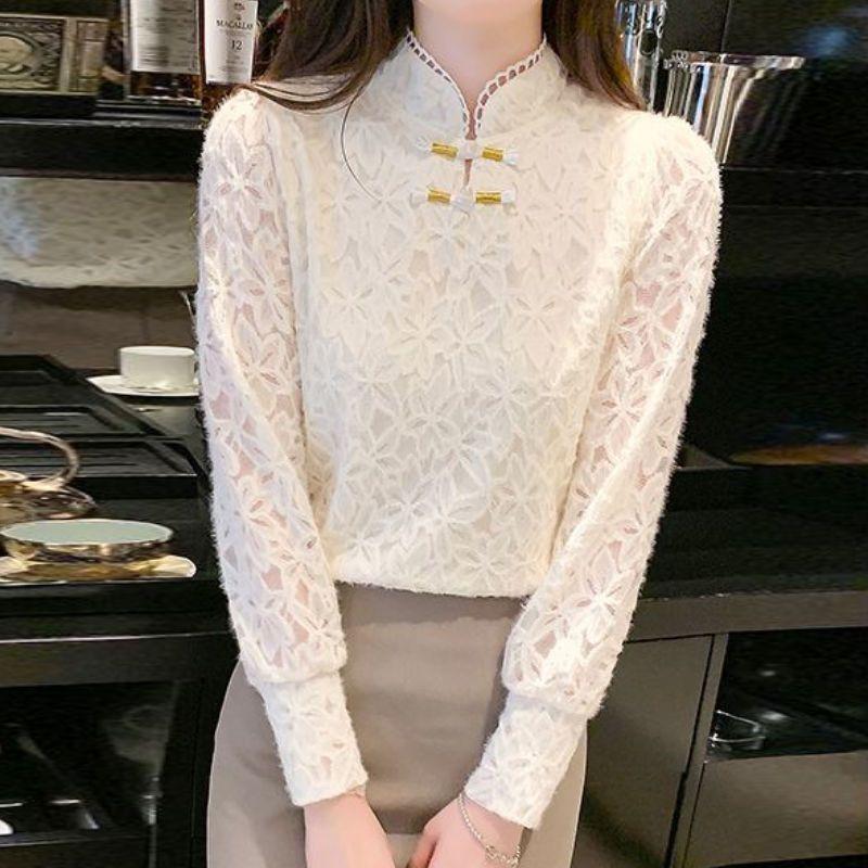 Thin Lace Undershirt for Women's Autumn Shirt with Simple Inner Top