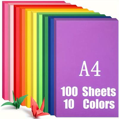100 fogli di carta colorata in 10 colori, carta per origami formato A4, stampa fronte-retro, decorazioni per feste, scrapbooking, artigianato fai da te, carta per la scuola