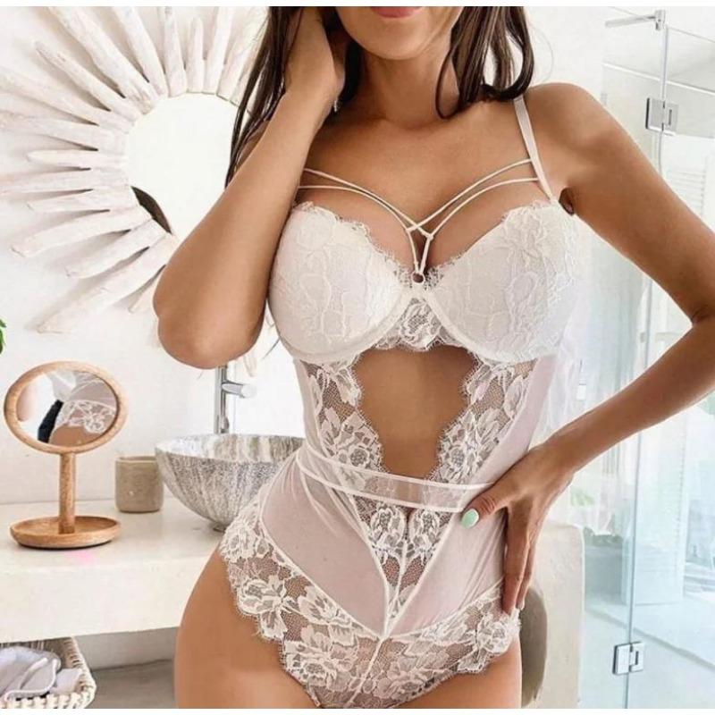Hot Sex Women Lace See-through Babydoll Sexy Transparent Body Lingerie  Mesh Bodysuit Lingerie Teddies Mesh Women Bodysuit
