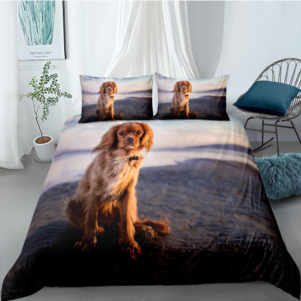 3D Pet Kawai Dogs Soft Duvet Cover Pomeranian Chihua Cavalier Charles Spaniel Dog Soft Duvet Cover Polyester Comfortable Quilt Cover Quen King