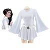 Princess Leia Cosplay Costume White Ball Gown Leia Short Dress With Belt Full Set Halloween Carnival Princess Suit