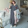 Sommer Pyjamakleid Damen Kurzarm Cartoon Homewear Verlängert Übergröße Gestreift Studentenpyjama Leicht zu Waschen Lange Kleidung