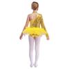 Mädchen Glitzernde Pailletten Tanzleotard Feder Tüll Rockdesign Asymmetrische Schulter Langarm Mock Neck Body