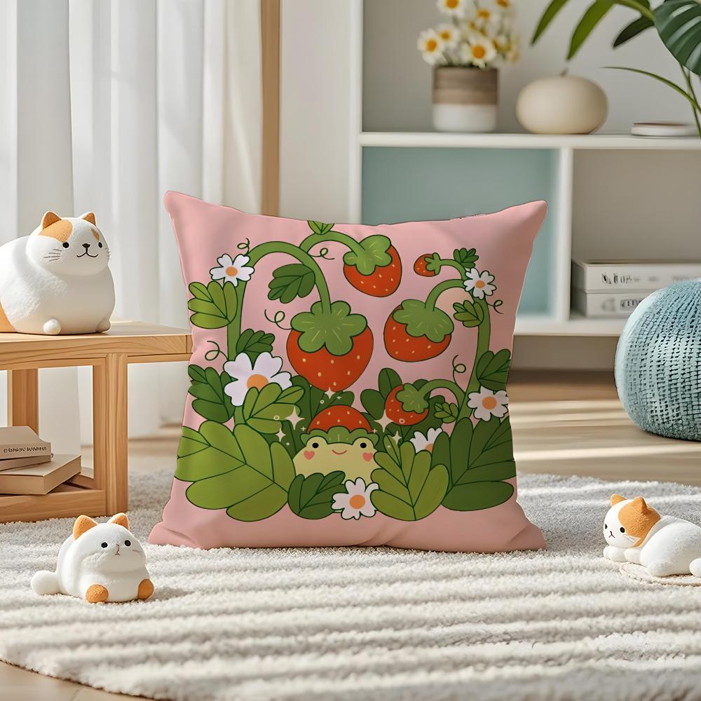 Strawberries Pillow Case Silky Elegant Comfort Sofa Bed Invisible Zipper