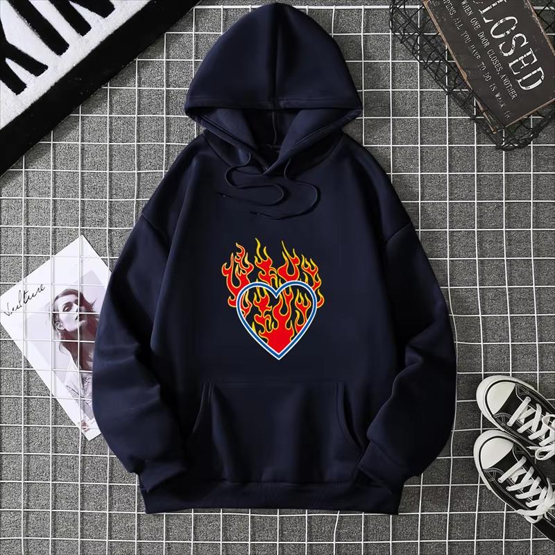 2025 Love Fire Graphic Print Hoodie Pure Cotton High Quality Loose Shoulder Hooded Sweater Trend New Fashion Sweatshirt CYXX291