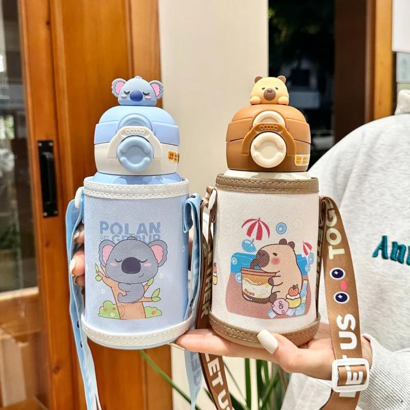 Cartoon Cute Children Insulated Cup for Girl Boys School 316 Stainless Steel Straw Thermos With Heat-resistant Cup Sleeves 500ML