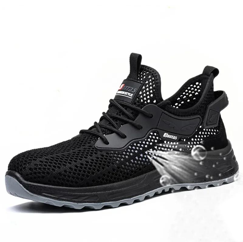 

plus size mens casual breathable plastic toe cap working safety shoes worker summer security boots insulated footwear protection 290 чёрный