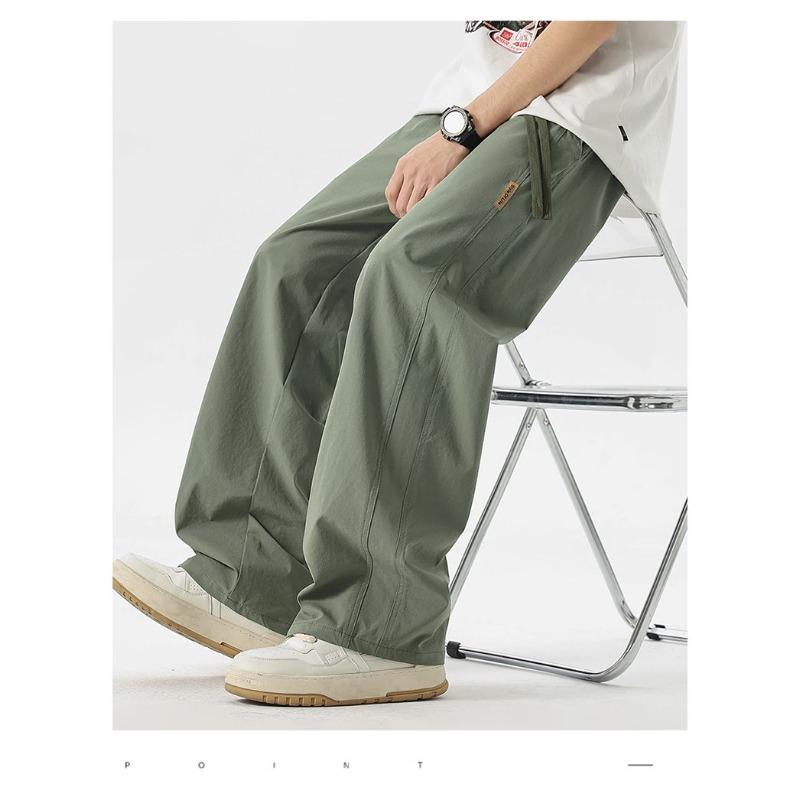 Summer Thin Men's Straight Tube Loose Ice Silk Wide Leg Casual Pants Breathable Jogging Fitness Baggy Casual Pants