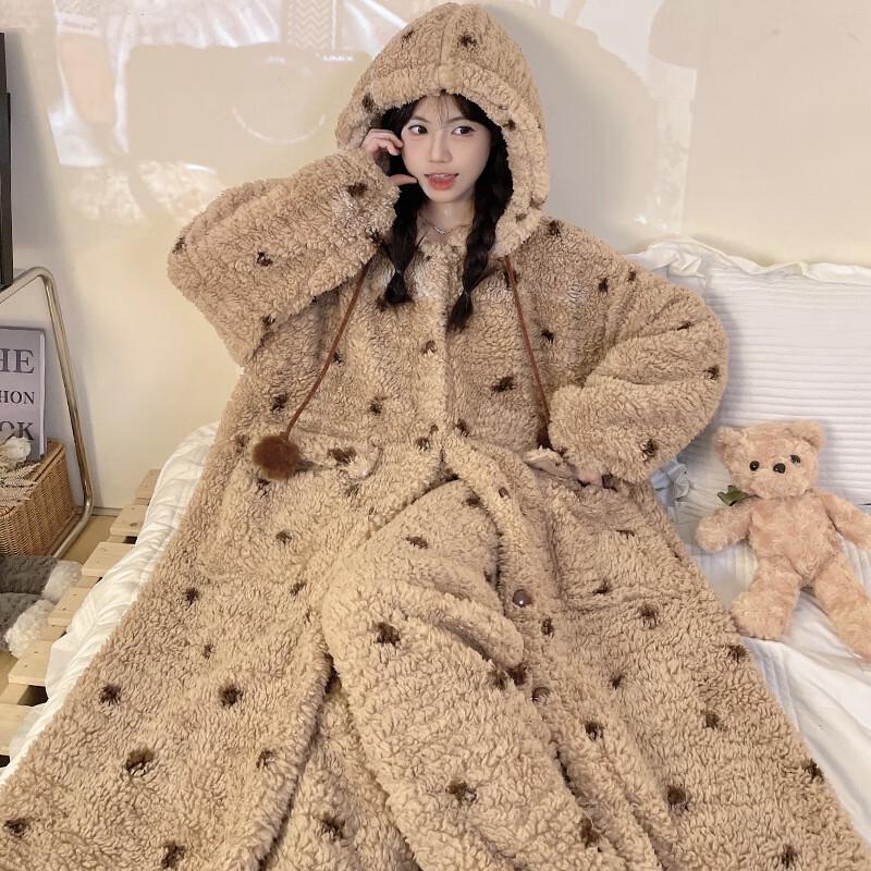 Women's Thick Flannel Hooded Robe & Pants Set