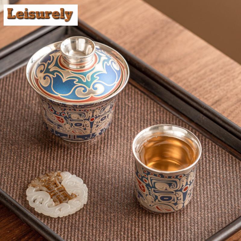 High-end Gilt Silve Tea Set Complete Set Retro Taotie Pattern Tea Ceremony Set Teapot And Tea Cup Set Tea Services Supplies Gift