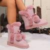 Fashion Sweet Pink Furry Non Slip Snow Boots Women 2025 Winter Warm Fluffy Fur Flats Ankle Boots Cute Pom-Pom Designer Girl's Shoes 41