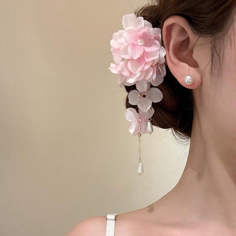 Pearl Tassel Flower Hair Clip - Elegant Duckbill Accessory for Women