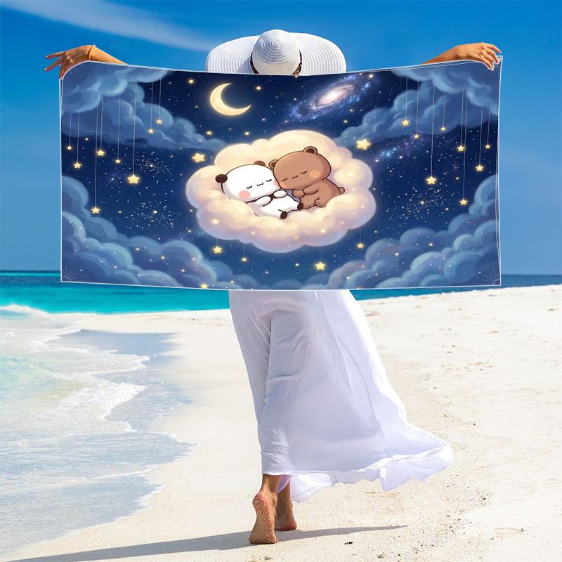 Bubu Dudu Cartoon Print Beach Towel, Large Soft Quick Dry Towel for Beach Camping Swimming