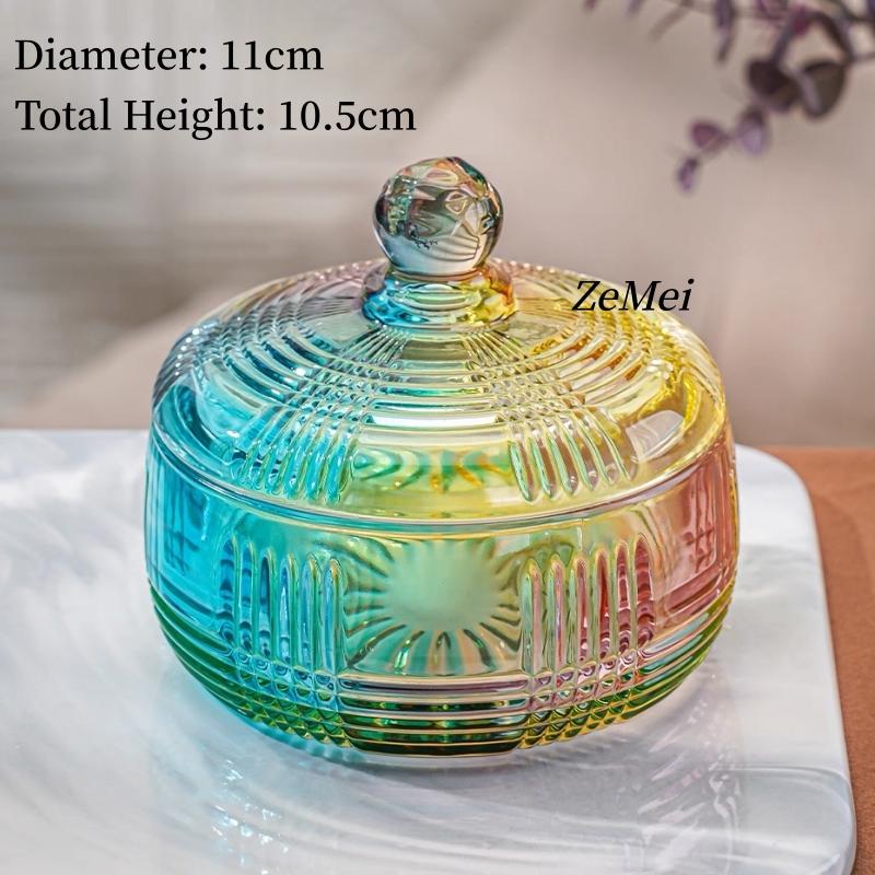 European-Style Crystal Glass Candy Jar,Jewelry Organizer Glass Jar With Lid Aromatherapy Candlestick Container Home Decoration