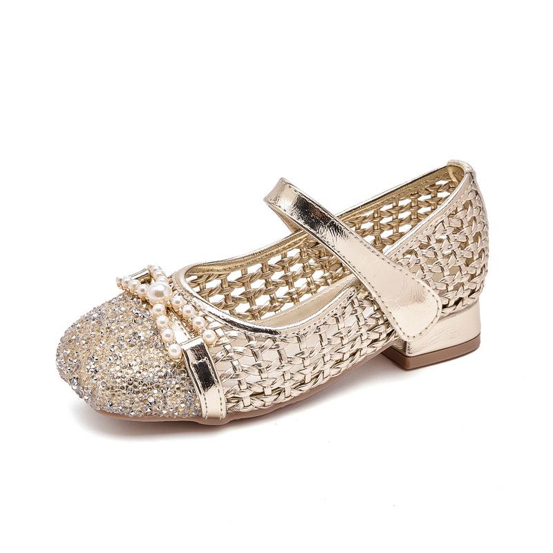 High-heeled girls' princess shoes for spring and autumn2026New style little girl's leather shoes with dress, soft-soled children's crystal shoes