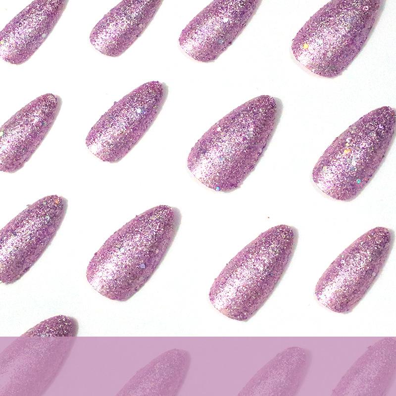 Stylish Pink & Purple Glitter Long Almond Nail Art Set - 24 Pieces