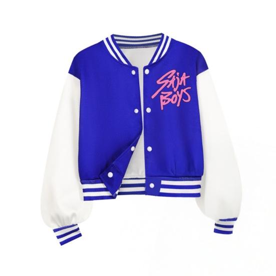 

Kids Baseball Jacket Coat Lightweight Quilted Lined Button Down Coat with Contrasting Sleeves Stripes Spring Fall 110cm королівський синій колір