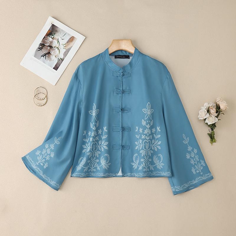 ZANZEA Women Casual Stand Collar Loose Long Sleeve Print Blouse