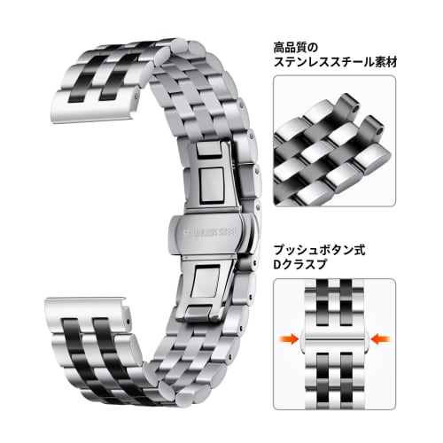 BINLUN Stainless Steel Watch Band, Polished and Durable Metal Watch Strap, Replacement Strap for Smartwatches, 18mm, 19mm, 20mm, 21mm, 22mm, and 24mm,