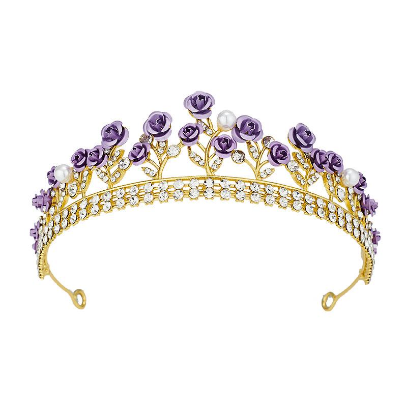 European and American Bride Crown Engagement Baroque Women's Crown Red Rose Bride Headband Wedding Dress and Evening Gown Accessories