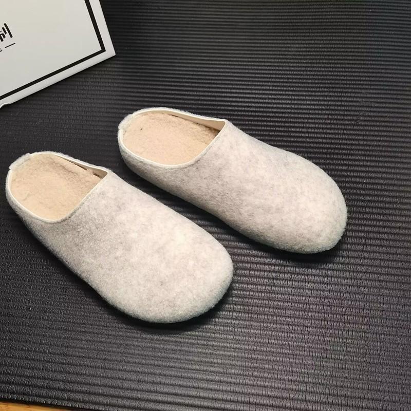 Fashion Women's Baotou Slippers Winter New Round Head Deep Mouth Suede Soft Sole Anti-slip Wear-resistant Flat Shoes