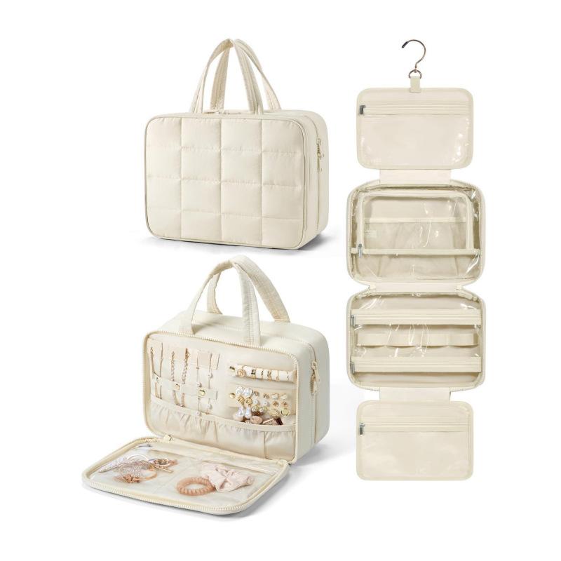 

Foldable Plaid Makeup Bag Women Travel Organizer Hanging Toiletry Cosmetic Bag Waterproof Make Up Beauty Pouch Bathroom Storage