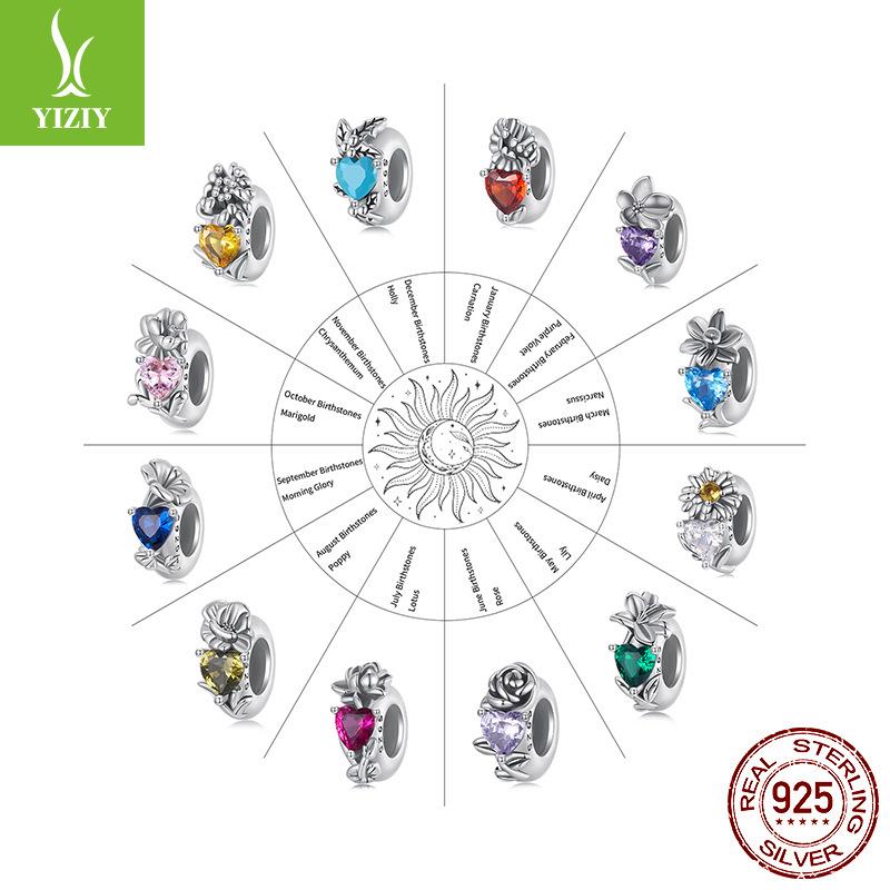Twelfth Birthstone Flower Silicone Beads 925 Sterling Silver Diy Beaded Bracelet Accessories Bead Separator