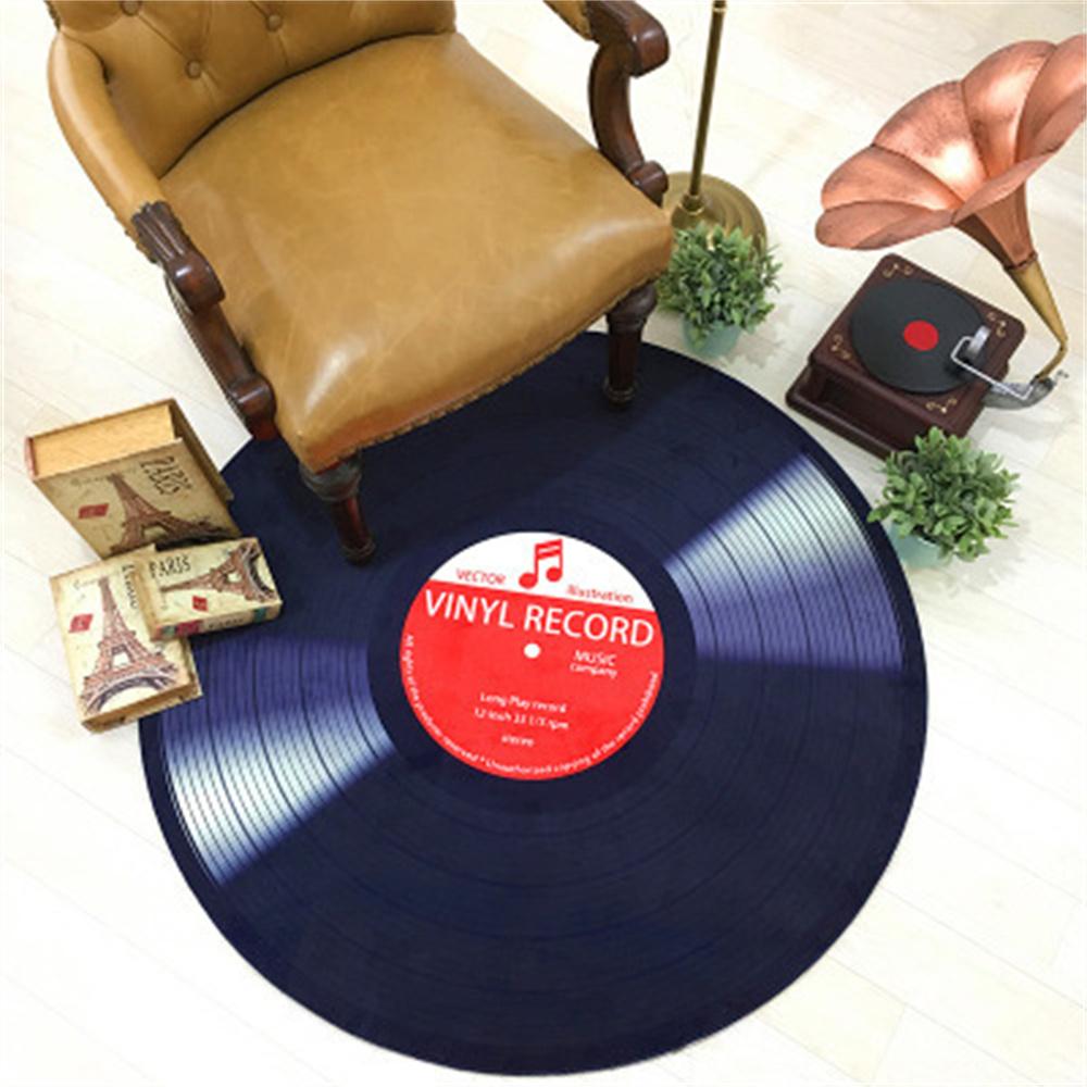 Retro CD Vinyl Record Carpet Diameter 100cm Round Rug Non-Slip Floor Mat For Living Room Bedroom